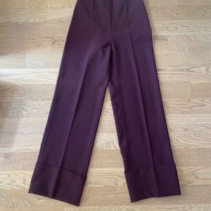 Zara High Waisted Wide Leg Burgundy Trouser